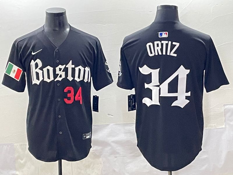Men 2025 Boston Red Sox #34 Ortiz Black Five generations Joint Name Nike MLB Jersey style 9->boston red sox->MLB Jersey